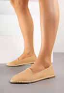 Espadryle damskie - Ciemnobeżowe Espadryle Balerinki z Ozdobnymi Przeszyciami Firavione - miniaturka - grafika 1