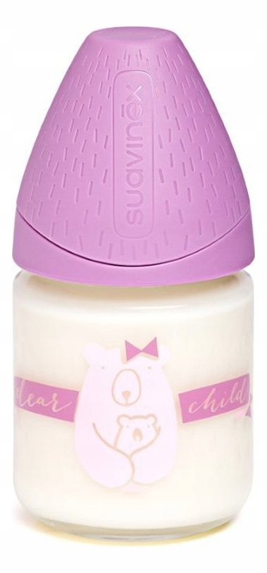 SUAVINEX BUTELKA SZKLANA 120ML MIŚ Fioletowy 0M+