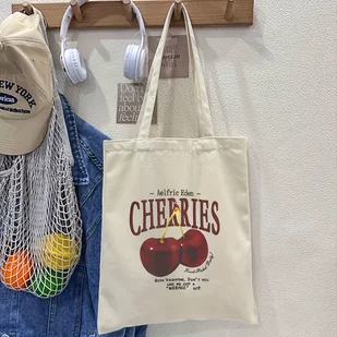 TEMU Torba z płótna wiśni - Minimalistyczny duży torba do zakupów z nadrukiem wiśni, bez podszewki, unisex, do pracy, trwały uchwyt na ramię, bez - Torebki damskie - miniaturka - grafika 1