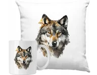Gadżety dla niej i dla niego - ZESTAW PODUSZKA + KUBEK Wilk Kolorowy Pomysł Na Prezent + IMIĘ - miniaturka - grafika 1