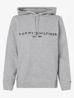 Bluzy damskie - Tommy Hilfiger Damska bluza z kapturem Kobiety Materiał dresowy szary marmurkowy, L - miniaturka - grafika 1