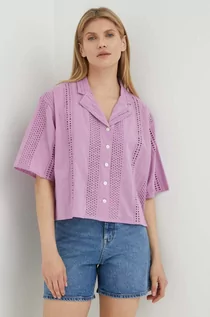 Koszule damskie - Wrangler koszula bawełniana damska kolor fioletowy relaxed z kołnierzykiem klasycznym - grafika 1