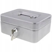 Przybory szkolne - Metalowa kasetka Skarbonka Sejf + klucz DUŻA SZARA wymiary 20 x 16 x 9 cm - miniaturka - grafika 1