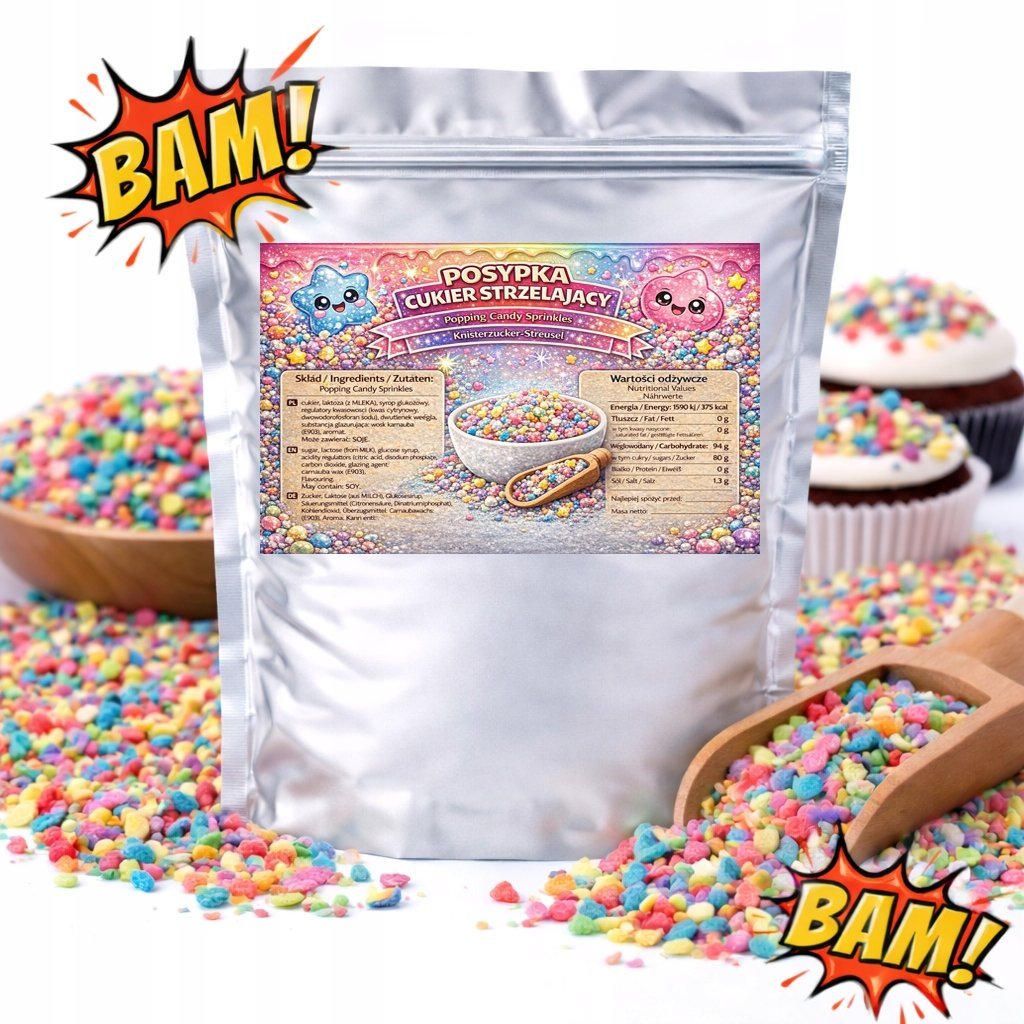 Strzelający Cukier - posypka do tortu ciastek deserów efekt strzelania 200g