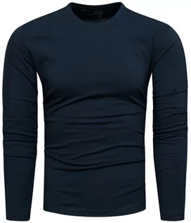 Koszulki męskie - ﻿Koszulka Męska z Długim Rękawem Bawełniany Longsleeve Gładki Granatowy L - grafika 1