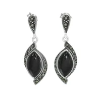 Kolczyki - Kolczyki srebrne z markazytami i onyksem - miniaturka - grafika 1