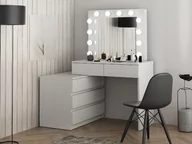Toaletki - Narożna toaletka kosmetyczna z lustrem i oświetleniem Carla 12 Led z komodą biała - miniaturka - grafika 1