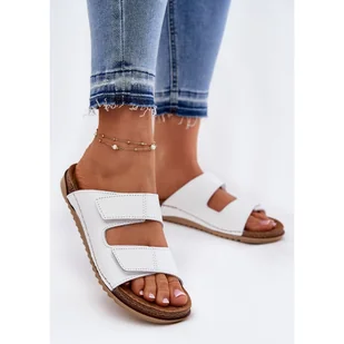 Skórzane Klapki Damskie Inblu AA0005GU Białe - Klapki i japonki damskie - miniaturka - grafika 1