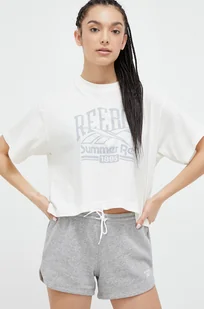 Reebok t-shirt bawełniany kolor beżowy - Koszulki sportowe damskie - miniaturka - grafika 1