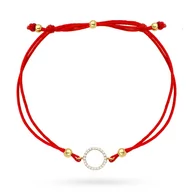 Bransoletki - Bransoletka ring wysadzany cyrkoniami na czerwonym sznurku - miniaturka - grafika 1