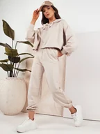 Dresy damskie - Komplet damski dresowy BISTAN jasnobeżowy Dstreet AY1018-L - miniaturka - grafika 1