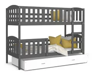 Łóżka dla dzieci i młodzieży - Łóżko piętrowe 190x80 szare białe KUBUŚ - miniaturka - grafika 1
