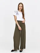 Spodnie damskie - Ciemnozielone szerokie spodnie - miniaturka - grafika 1
