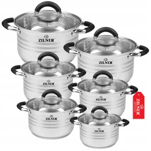KOMPLET GARNKÓW NA INDUKCJĘ GAZ ZE STALI NIERDZEWNEJ ZESTAW 12 ELE ZILNER - Zestawy garnków i patelni - miniaturka - grafika 1