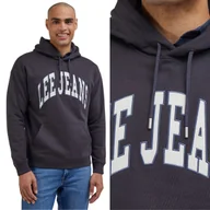 Bluzy męskie - Lee VARSITY HOODIE Washed Black LUŹNA CZARNA BLUZA Z KAPTUREM KANGURKA L - miniaturka - grafika 1