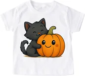 Koszulki dla dziewczynek - Biała koszulka na Dzień dyni z fajnym nadrukiem kotdynia83 - miniaturka - grafika 1