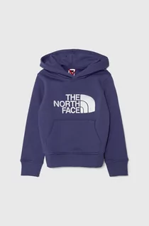 Bluzy dla dziewczynek - The North Face bluza dziecięca kolor niebieski z kapturem z nadrukiem - grafika 1