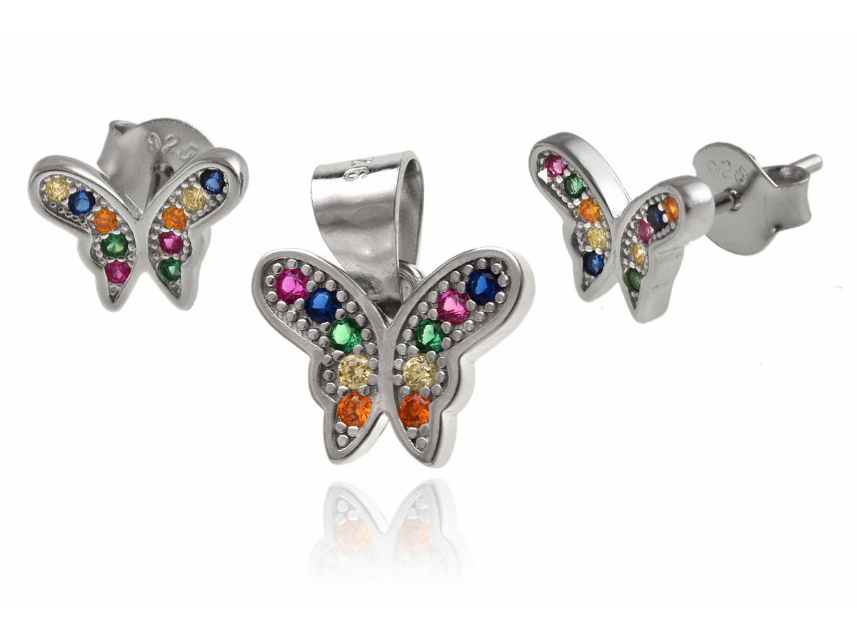 Komplet Kolczyki i wisiorek Kolorowe motyle z0808