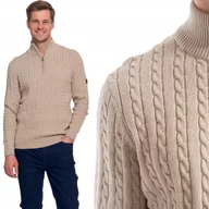 Swetry męskie - STYLOWY I ELEGANCKI SWETER MĘSKI BAWEŁNIANY PÓŁGOLF NA ZAMEK MORAJ M BEIGE - miniaturka - grafika 1