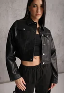 Kurtki damskie - Czarna Kurtka Ramoneska Cropped o Fasonie Koszulowym Savarinda - miniaturka - grafika 1