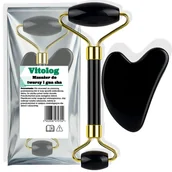 Masażery - Masażer roller wałek do masażu twarzy szyi pod oczy kamień gua sha 2w1 - miniaturka - grafika 1