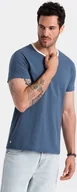 Koszulki męskie - Ombre T-shirt męski z surowym wykończeniem ciemnoniebieski V3 OM-TSCT-22SS-004 S - miniaturka - grafika 1