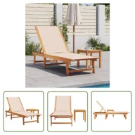 Leżaki ogrodowe - The Living Store Leżak ze stolikiem - kremowy - drewno akacjowe i textilene - Leżak Ogrodowy - miniaturka - grafika 1