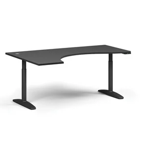 Stół z regulacją wysokości OBOL, elektryczny, 675-1325 mm, ergonomiczny lewy, blat 1800x1200 mm, podstawa czarna, grafit - Biurka - miniaturka - grafika 1