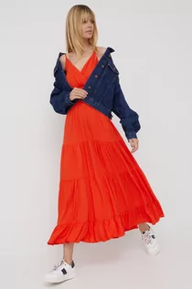 Sukienki - Y.A.S sukienka kolor pomarańczowy maxi rozkloszowana - grafika 1