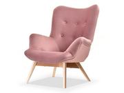 Fotele - Klasowy Fotel Pikowany Uszak Flori Różowy Pastelowy Buk - miniaturka - grafika 1