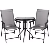Meble ogrodowe - Zestaw mebli ogrodowych stół okrągły i 2 krzesła metalowe komplet na balkon czarno-szary - miniaturka - grafika 1