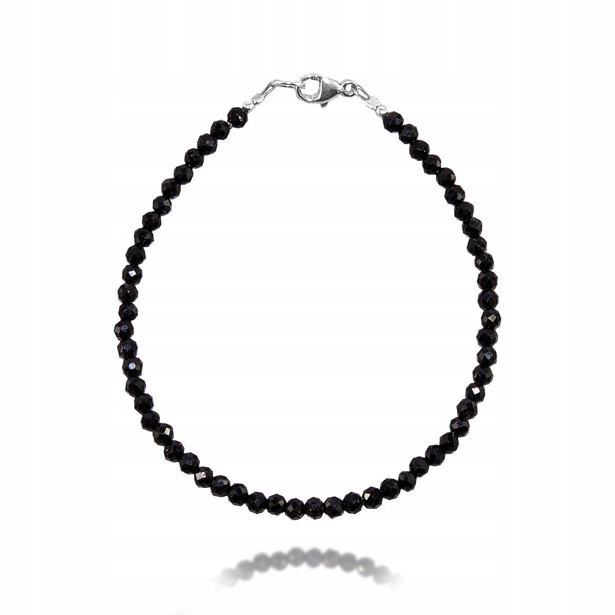 Bransoletka Turmalin Czarny fasetowany 3mm Srebrne zapięcie 18cm, bez marki, AG00000907