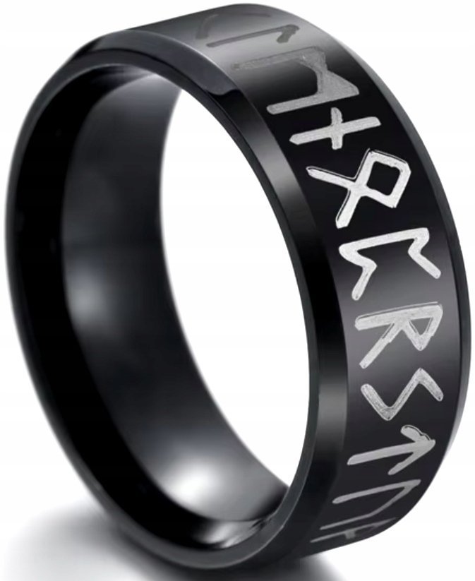 Nordycki Czarny Pierścień z Runicznymi Symbolami Runy Wiking Antyczny Styl