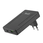 Ładowarki do telefonów - Uniwersalna ładowarka sieciowa Budi, USB + USB-C, PD 65W + adaptery EU/UK/US/AU (czarna) - miniaturka - grafika 1