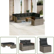 Sofy ogrodowe - The Living Store 13-częściowa sofa ogrodowa z poduszkami z szarego polirattanu - miniaturka - grafika 1
