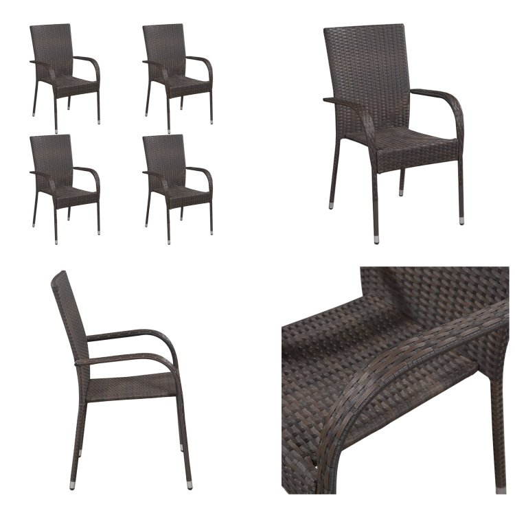 vidaXL Krzesła ogrodowe sztaplowane 4 szt. Poly Rattan Brown - Krzesło ogrodowe - Krzesła ogrodowe - Krzesło ogrodowe do sztaplowania - Krzesła ogrodowe do sztaplowania