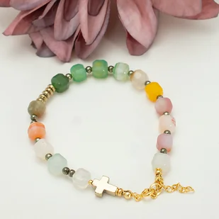 Różaniec na rękę, dziesiątka różaniec, kolorowy agat, pozłacane srebro - Bransoletki - miniaturka - grafika 1