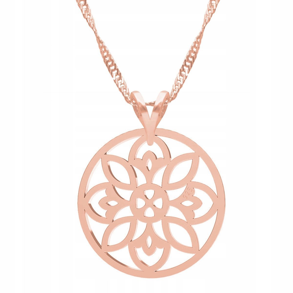 Naszyjnik Pozłacany z Kwiatem Ażurowym Roślina Ażurowy Kwiat SREBRO 925