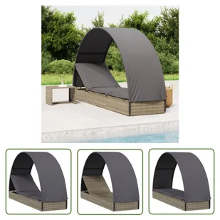 The Living Store Leżak z półokrągłym daszkiem - szary - 211x57x140 cm - rattan PE - Leżak Ogrodowy - Leżaki ogrodowe The Living Store Leżak z półokrągłym daszkiem - szary - 211x57x140 cm - rattan PE - Leżak Ogrodowy - Leżaki ogrodowe - miniaturka - grafika 1