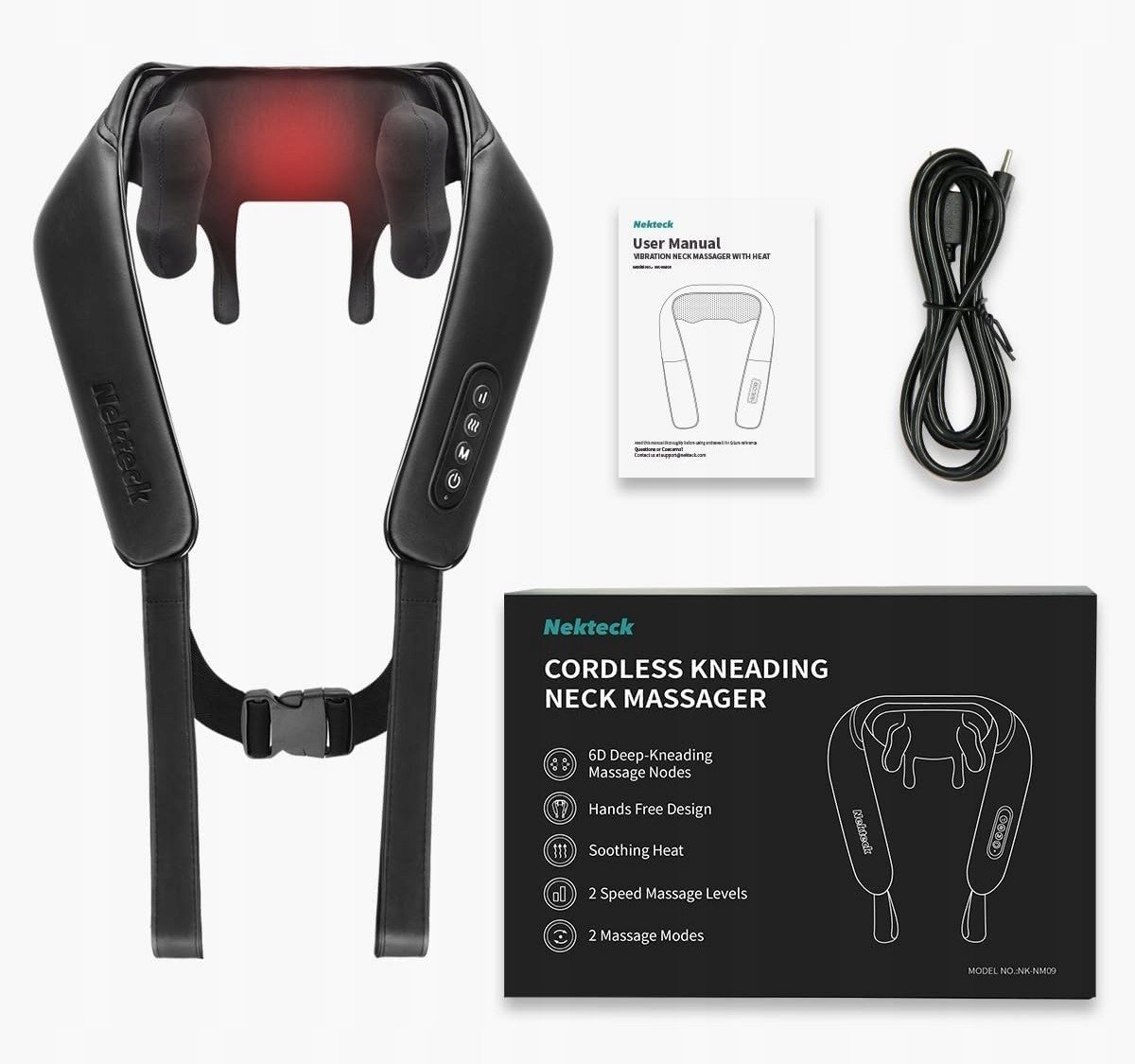 Nekteck zaawansowany masażer szyi i karku 6D Shiatsu podgrzewany łagodzący