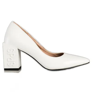 S. BARSKI Czółenka Z Kwadratowym Obcasem S.BARSKI białe - Czółenka - miniaturka - grafika 1