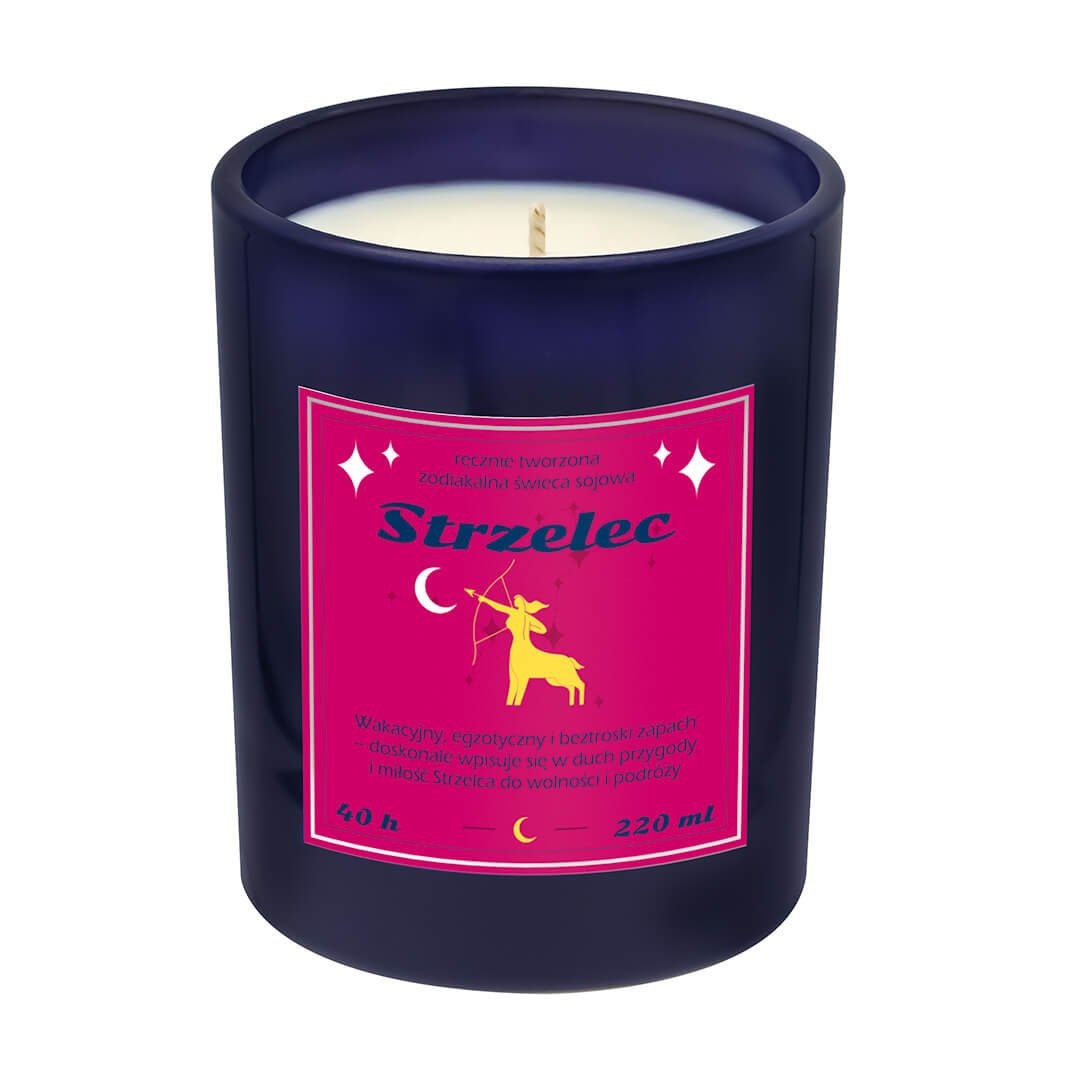 Świeca zodiakalna sojowa naturalna zapachowa STRZELEC - bezpieczna, ręcznie robiona w szklanym słoiczku na prezent upominek dla osoby ze znakiem zod..