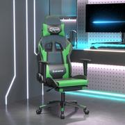 Fotele gamingowe - Lumarko Masujący fotel gamingowy z podnóżkiem czarno-zielony ekoskóra - miniaturka - grafika 1