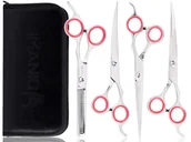 Nożyczki fryzjerskie - Zestaw nożyczek groomerskich fryzjerskich degażówki etui do salonu gabinetu srebrny - miniaturka - grafika 1