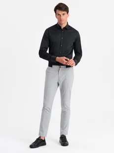 Klasyczna koszula męska SLIM FIT z satynowej tkaniny czarna V4 OM-SHOS-0176 - Ombre Clothing - Koszule męskie - miniaturka - grafika 1