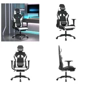 Fotele gamingowe - vidaXL Fotel gamingowy z podnóżkiem z czarno-białej sztucznej skóry - Fotel gamingowy - Krzesła gamingowe - Fotel biurowy - Krzesło - miniaturka - grafika 1