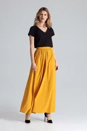 Spódnice - Musztardowa Długa Marszczona Spódnica w Liście - miniaturka - grafika 1