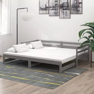 vidaXL Łóżko wysuwane szare lite drewno sosnowe 2x 90x200 cm 806957 - Łóżka - miniaturka - grafika 2