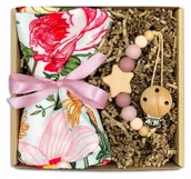 Pieluchy - Zawieszka do smoczka + pieluszka bambusowa 60x60 Gotowy zestaw prezentowy - miniaturka - grafika 1