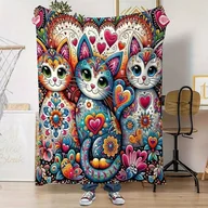 Koce - Koc kocyk kolorowy z kotami 130x150 cm miękki ciepły pled artystyczny art - miniaturka - grafika 1